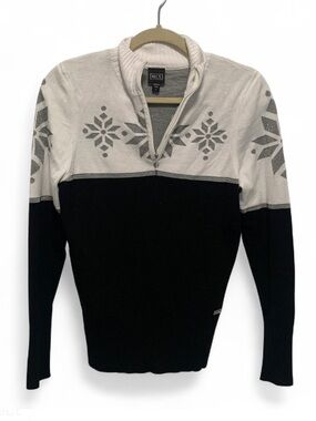 NILS Black & White Half-Zip Snowflake Sweater